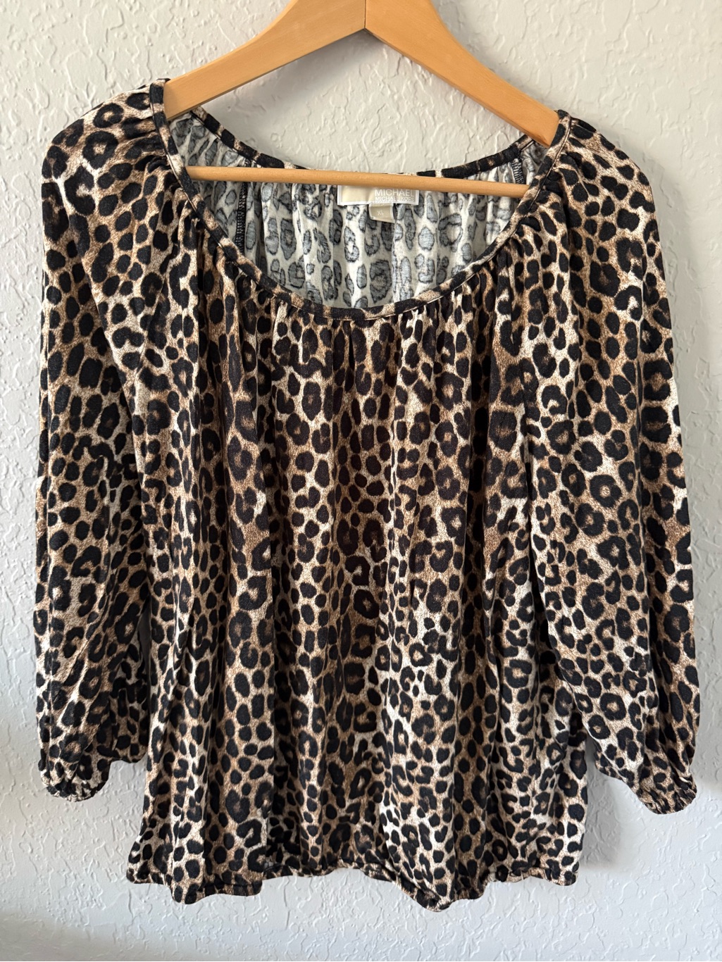 Michael Kors Leopard Print Long Sleeve Blouse In Brown And Black Xl